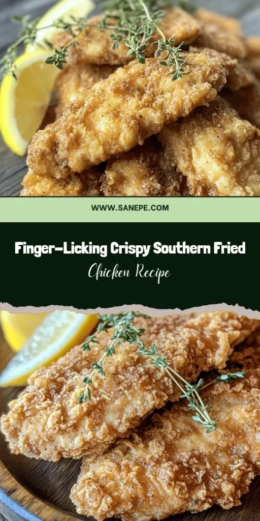 Experience the joy of Southern comfort food with our Crispy Southern Delight – Finger-Licking Fried Chicken recipe! Learn the secrets of marination using buttermilk for incredibly tender chicken, perfectly seasoned flour for that crunchy coating, and tips on frying to golden perfection. Serve it at your next gathering and savor the memories made around the table. Time to turn up the heat and indulge! #FriedChicken #SouthernCooking #ComfortFood #CulinaryTradition #RecipeShare #Yummy