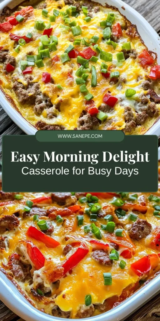 Start your day off right with this easy and delicious Morning Delight Casserole recipe! Perfect for busy mornings or leisurely brunches, this versatile dish is loaded with protein, veggies, and cheesy goodness. Prepare it in advance for a stress-free meal that everyone will love. Customize it with your favorite ingredients for a breakfast that suits your family's tastes. Try it today and enjoy a wholesome start to your day! #BreakfastCasserole #MorningDelight #EasyRecipes #HealthyBreakfast #BrunchIdeas #FamilyMeals #MealPrep