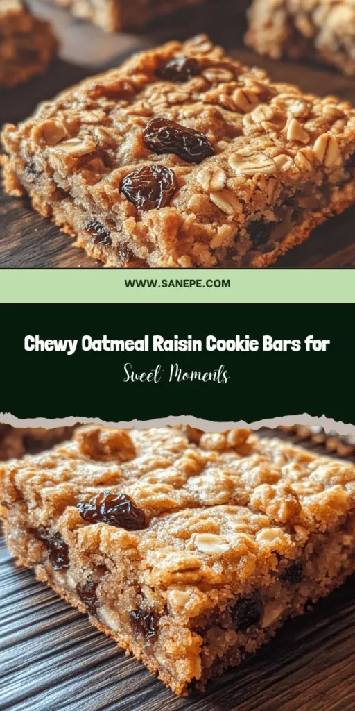 Indulge in the comforting taste of homemade Chewy Oatmeal Raisin Cookie Bars! With their delightful chewy texture and sweet bursts of raisins, these bars are perfect for any occasion. Easy to make and share, they transform a classic cookie into a sliceable treat that's ideal for parties or a cozy afternoon snack. Get your ingredients ready and enjoy the warm, home-baked goodness today! #OatmealRaisin #CookieBars #HomemadeDesserts #BakingJoy #SweetTreats #ComfortFood