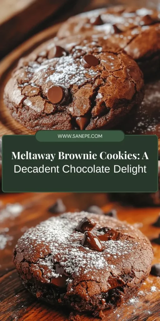 Satisfy your sweet cravings with these delectable Meltaway Brownie Cookies! Combining fudgy brownie texture and cookie convenience, these treats are perfect for any occasion. With rich chocolate flavors and a melt-in-your-mouth experience, they are sure to impress. Follow our step-by-step recipe to create your own batch of indulgence. Great for sharing or enjoying solo! #Baking #ChocolateCookies #DessertRecipes #MeltawayBrownieCookies #SweetTreats #Yum