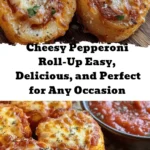 Discover the ultimate snack with these Cheesy Pepperoni Roll-Ups! Perfect for game nights, movie marathons, or a quick weeknight treat, these roll-ups are filled with gooey cheese and savory pepperoni, baked to golden perfection in just 35 minutes. Easy to make and packed with flavor, they're sure to become a family favorite. Customize them with your favorite ingredients for a delightful twist. Serve with marinara for dipping and enjoy the comfort of this delicious and versatile dish at any occasion!