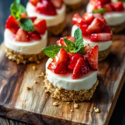 Explore the delightful world of desserts with our Mini Strawberry Crunch Cheesecake Bites. These bite-sized treats not only tantalize your taste buds but also provide a visually appealing presentation that is perfect for any occasion. Whether you're hosting a summer barbecue, celebrating a birthday, or simply indulging in a sweet craving, these mini cheesecakes are sure to impress. Their charming size makes them ideal for parties, potlucks, or just a special night in.
