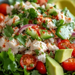 If you're searching for a dish that perfectly marries fresh flavors with a hint of spice, look no further than the Crab-tastic Spicy Salad. This vibrant salad is not just a feast for the eyes but also a delightful blend of textures and tastes, making it an ideal choice for various occasions, whether you're hosting a summer barbecue, preparing a light lunch, or serving up an elegant appetizer at a dinner party.