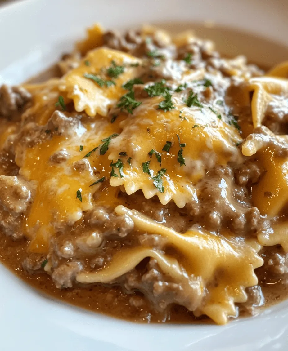 Bowtie pasta, or farfalle, is not just a visually appealing choice for this creamy dish; its unique shape plays a significant role in the overall eating experience. The pinched centers and wide wings of the pasta allow it to hold onto sauces exceptionally well. This means that every bite of your creamy beef sauce clings to the pasta, delivering maximum flavor. Additionally, its texture provides a satisfying chew, making it a perfect canvas for the rich, creamy sauce that envelops it.