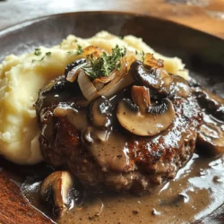 Salisbury Steak, a classic comfort food, is a dish that evokes nostalgia and satisfaction with every bite. This hearty meal consists of juicy ground beef patties smothered in a rich, savory mushroom gravy, making it perfect for family dinners or a cozy weeknight meal. The combination of tender beef and umami-packed gravy creates a delightful experience that transports you back to simpler times, whether it’s a childhood memory or a cozy evening spent with loved ones.