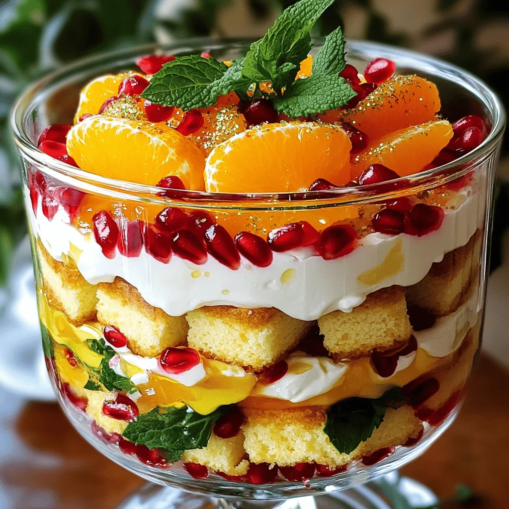 The Sparkling Pomegranate Citrus Trifle is an exquisite dessert that beautifully combines the tartness of pomegranate seeds with the sweetness of oranges, all layered with creamy mascarpone and light sponge cake. This visually stunning and delicious treat not only satisfies your sweet tooth but also serves as a centerpiece for any festive occasion. With its vibrant colors and appealing textures, the trifle captures the essence of celebration, making it a perfect addition to holiday gatherings, birthdays, or any event where you want to impress your guests.