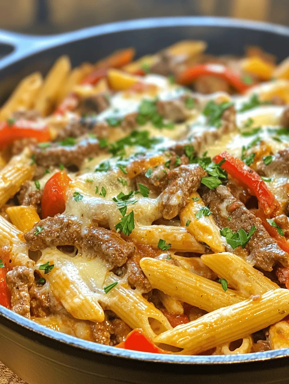 If you’re a fan of rich, savory flavors and hearty meals, the One-Pot Philly Cheesesteak Pasta is a dish you cannot miss. This fusion creation brings the iconic flavors of the classic Philly cheesesteak sandwich into a comforting pasta dish that is perfect for any night of the week. Picture this: tender pieces of steak, sautéed onions, and sweet bell peppers tossed in a creamy, cheesy sauce, all enveloped around perfectly cooked pasta. This dish not only satisfies hunger but also evokes the nostalgia of a beloved sandwich.