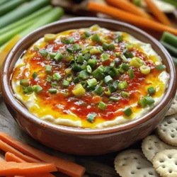 If you’re on the lookout for a delightful appetizer that tantalizes the taste buds while also being a breeze to prepare, look no further than Spicy Sweet Pepper Jelly Cheese Dip. This creamy dip strikes a perfect balance between sweetness and spice, making it a versatile option for any gathering, whether it’s a casual get-together, a game day celebration, or a festive holiday feast. The dip's richness, combined with the vibrant kick of pepper jelly, offers an experience that’s appealing to both casual eaters and food enthusiasts alike.