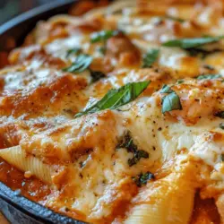 If you're searching for a dish that perfectly balances romance and comfort, look no further than the Marry Me Chicken & Shrimp Stuffed Shells. This delightful recipe combines succulent chicken, tender shrimp, and a medley of creamy cheeses, all nestled within large jumbo pasta shells and topped with a rich marinara sauce. Ideal for special occasions, date nights, or simply to impress your family, this dish is sure to leave a lasting impression. The harmonious blend of flavors and textures makes it a standout on any dinner table, appealing to both seafood lovers and chicken enthusiasts alike.