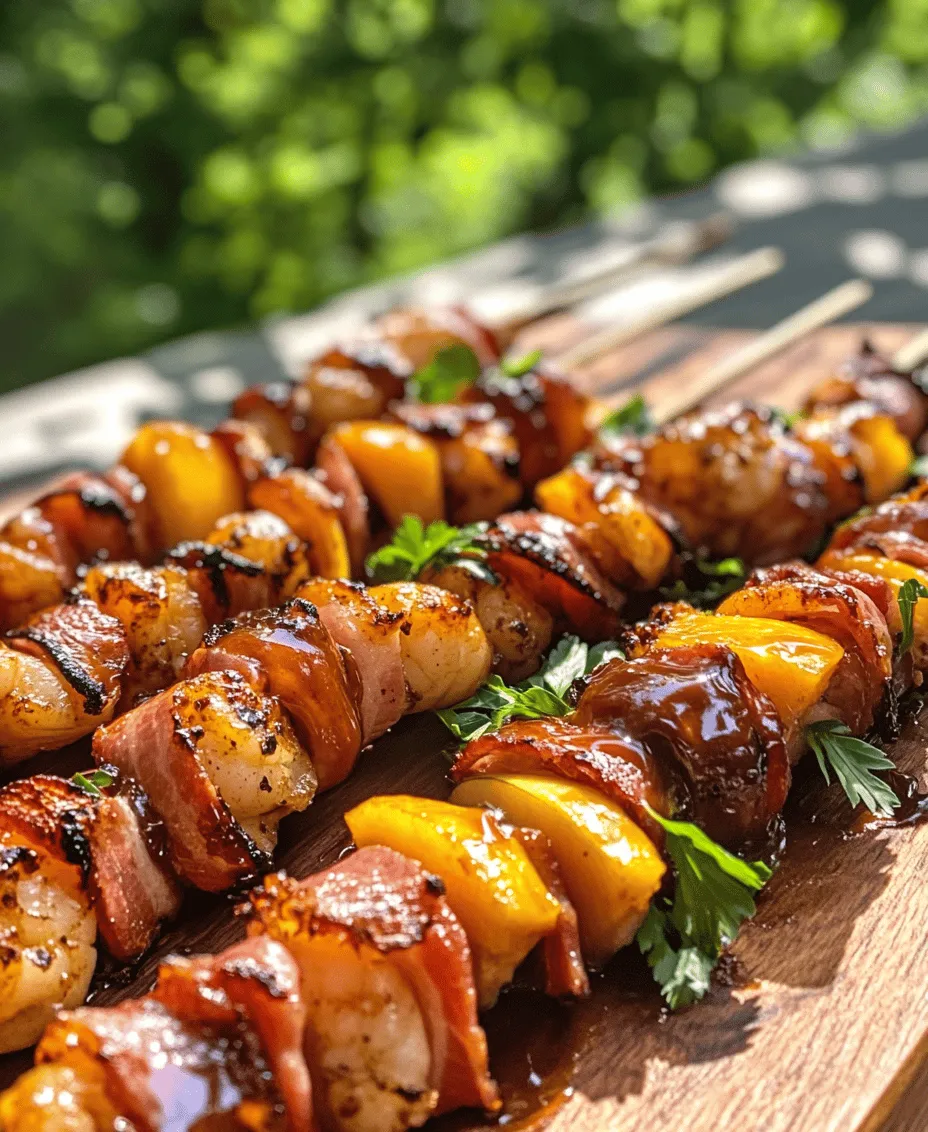 When it comes to summer grilling and vibrant party appetizers, few dishes can rival the tantalizing combination of BBQ, sweet chili, and peach bacon-wrapped shrimp kabobs. This dish embodies a delightful fusion of flavors that beckons food lovers to indulge in its deliciousness. Imagine succulent shrimp, perfectly wrapped in crispy bacon, kissed by the sweetness of ripe peaches and smothered in a tangy BBQ and sweet chili sauce—each bite promising a burst of flavor that transports you to a summer cookout or a festive gathering.