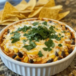 When it comes to appetizers that captivate and satisfy, few dishes can rival the enticing aroma and rich flavors of Cheesy Black Bean & Corn Buffalo Chicken Dip. This dip is a tantalizing blend of creamy textures and bold tastes, perfect for any gathering, whether it’s a lively game day party, a cozy family get-together, or a festive holiday celebration. The combination of shredded chicken, zesty buffalo sauce, and a medley of ingredients creates a dish that not only pleases the palate but also warms the heart.