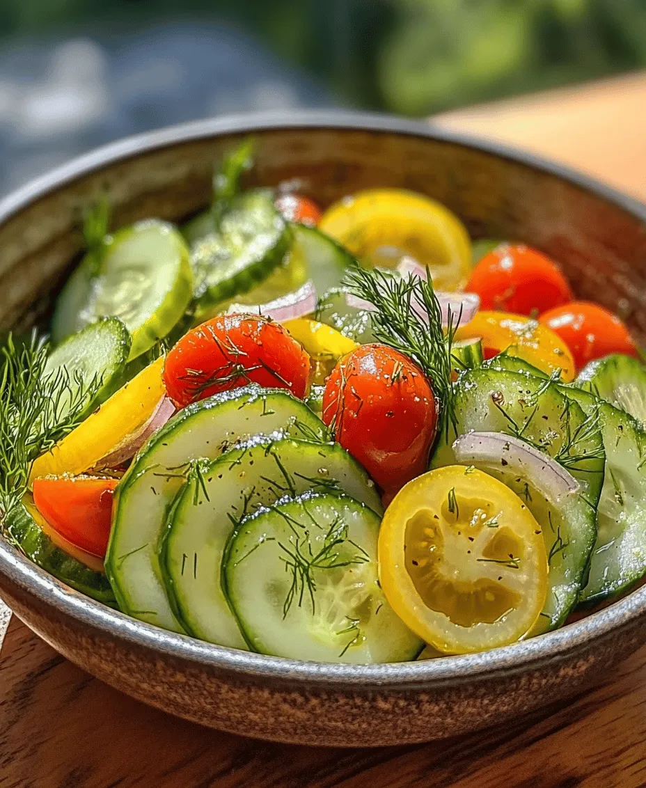 As the temperature rises and summer approaches, there's nothing quite as refreshing as a crisp, vibrant salad that captures the essence of the season. The Refreshing Cucumber Delight is a perfect embodiment of this idea, featuring a delightful combination of fresh cucumbers, juicy cherry tomatoes, zesty red onions, and aromatic dill, all enhanced by a tangy dressing. This salad is not just a feast for the eyes but also a powerhouse of nutrition, making it a must-try for anyone looking to embrace lighter, healthier meals during the warmer months.