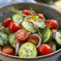 As the temperature rises and summer approaches, there's nothing quite as refreshing as a crisp, vibrant salad that captures the essence of the season. The Refreshing Cucumber Delight is a perfect embodiment of this idea, featuring a delightful combination of fresh cucumbers, juicy cherry tomatoes, zesty red onions, and aromatic dill, all enhanced by a tangy dressing. This salad is not just a feast for the eyes but also a powerhouse of nutrition, making it a must-try for anyone looking to embrace lighter, healthier meals during the warmer months.