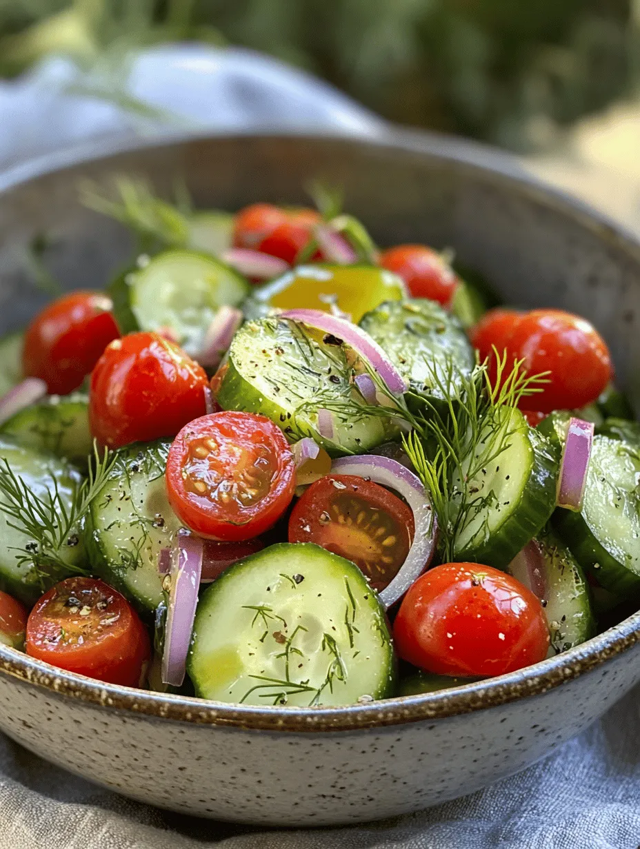 As the temperature rises and summer approaches, there's nothing quite as refreshing as a crisp, vibrant salad that captures the essence of the season. The Refreshing Cucumber Delight is a perfect embodiment of this idea, featuring a delightful combination of fresh cucumbers, juicy cherry tomatoes, zesty red onions, and aromatic dill, all enhanced by a tangy dressing. This salad is not just a feast for the eyes but also a powerhouse of nutrition, making it a must-try for anyone looking to embrace lighter, healthier meals during the warmer months.