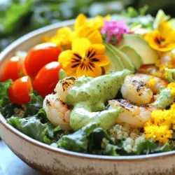 Welcome to a culinary adventure where vibrant greens meet the depths of the ocean. "Green Goddess Meets Underwater King" is not just a salad; it’s a celebration of freshness, flavor, and nutrition. This recipe artfully combines the best of land and sea, merging nutrient-rich greens with succulent shrimp, creating a dish that is as elegant as it is wholesome. As health-conscious food enthusiasts increasingly seek meals that are both delightful and nourishing, this recipe stands out as a perfect option for anyone looking to elevate their dining experience.