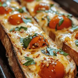 Indulging in a delightful combination of flavors, Cheesy Garlic Caprese Bread takes the classic Caprese salad and transforms it into a mouthwatering appetizer or side dish. This recipe is a celebration of vibrant ingredients, featuring the rich creaminess of mozzarella, the sweetness of ripe cherry tomatoes, and the aromatic freshness of basil—all harmoniously blended with the robust essence of garlic. Whether you're serving it at a dinner party, a casual get-together, or simply enjoying it for a cozy night in, this dish is sure to be a crowd-pleaser.