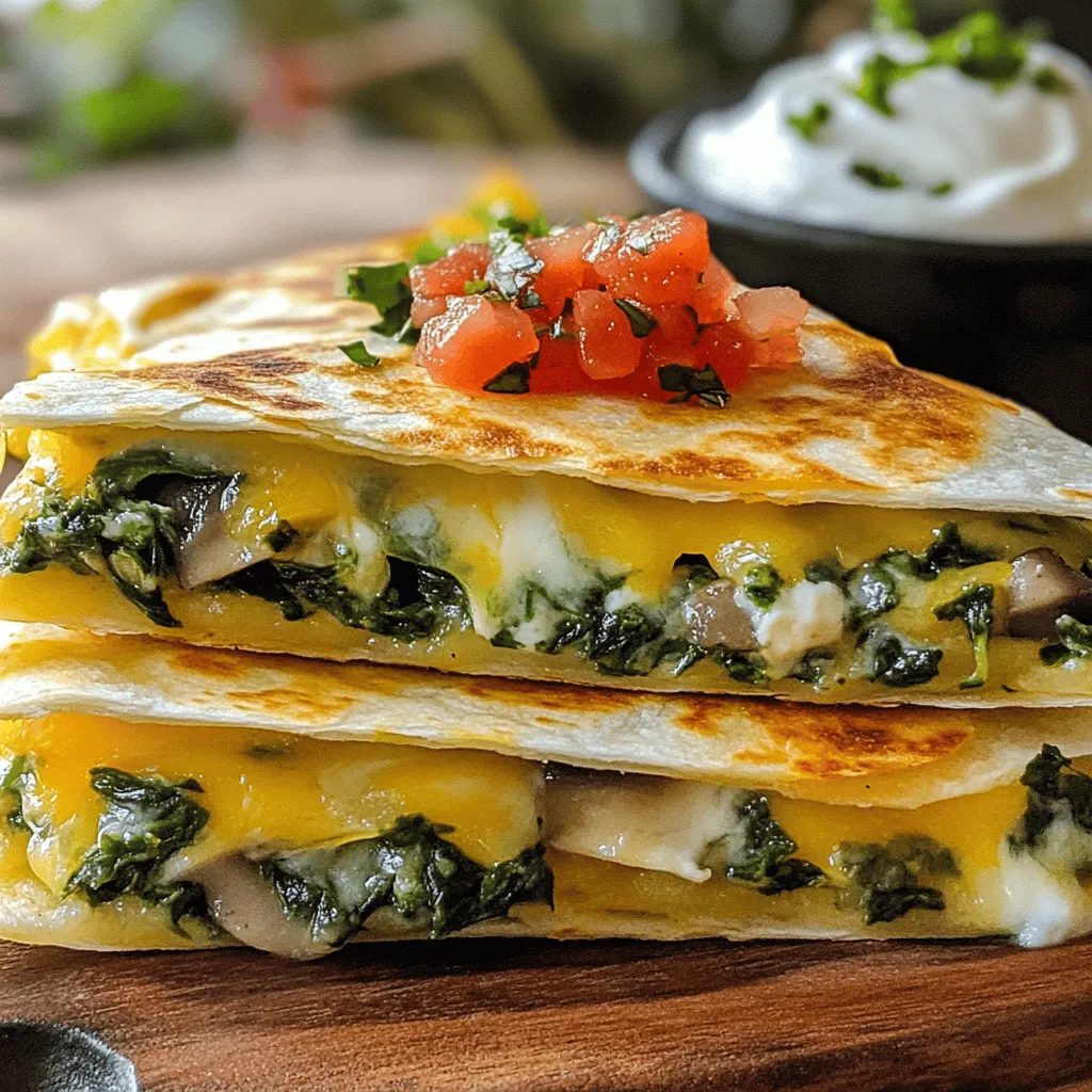 Quesadillas are a beloved staple in kitchens around the world, celebrated for their versatility and satisfaction. Hailing primarily from Mexican cuisine, these delightful creations have evolved into various forms, allowing for endless customization to suit different tastes and dietary preferences. The Cheesy Spinach & Mushroom Quesadilla captures the essence of this beloved dish, combining rich flavors and wholesome ingredients. This vegetarian option not only tantalizes the taste buds but also packs a nutritional punch, making it an excellent choice for anyone looking to enjoy a quick and delicious meal.