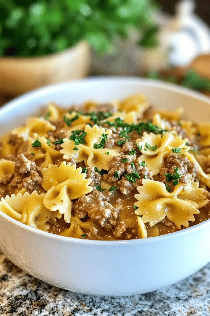 Creamy Beef and Bowtie Pasta is the epitome of a comforting, indulgent meal that brings warmth and satisfaction to the dinner table. This dish combines the hearty essence of ground beef with the delightful texture of bowtie pasta, all enveloped in a rich, creamy sauce. Whether you’re navigating a busy weeknight or preparing for a special family gathering, this recipe serves as a perfect solution.