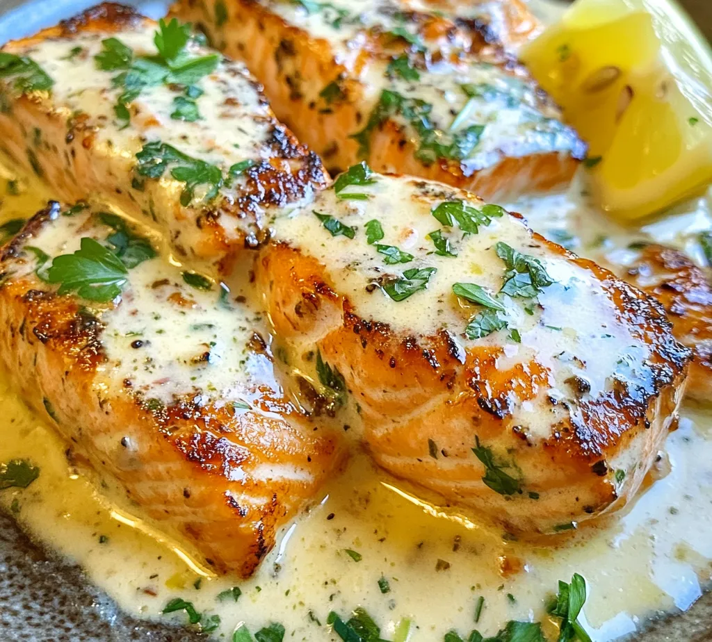 Delve into the world of culinary delights with our Creamy Herb Garlic Salmon, a dish that combines simplicity and sophistication. This exquisite recipe showcases the rich, buttery flavor of salmon, enhanced by a luscious cream sauce infused with aromatic garlic and fresh herbs. Whether you're preparing a weeknight dinner or hosting a special occasion, this salmon dish is not only delicious but also remarkably easy to prepare. With its vibrant flavors and elegant presentation, it’s sure to impress family and friends alike.