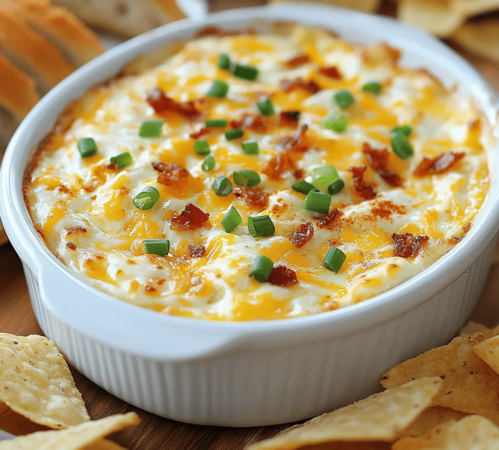 What sets Sizzling Bacon Cheesy Delight apart from other cheesy dips is its harmonious blend of flavors and textures. Imagine dipping crispy tortilla chips or fresh veggies into a warm, cheesy concoction that is both creamy and slightly smoky, thanks to the addition of crispy bacon. The richness of cream cheese and sour cream provides a velvety base, while the sharpness of cheddar cheese balances it perfectly. The addition of green onions not only enhances the dip's flavor but also adds a refreshing crunch that elevates every bite.