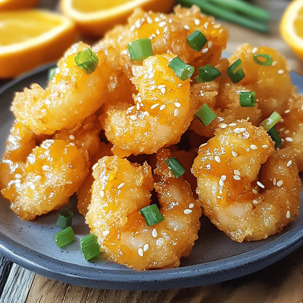 Crispy Orange Shrimp is a delightful dish that expertly combines a crunchy texture with the refreshing and zesty flavor of orange. This recipe is not just a feast for the palate; it also brings a vibrant burst of color to your plate, making it an eye-catching addition to any meal. Whether you're serving it as an appetizer, a main course, or a party snack, this dish is sure to impress your guests and tantalize your taste buds.