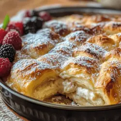 Cheesecake Crescent Rolls Casserole is the ultimate dessert that beautifully marries the rich indulgence of cheesecake with the delightful flakiness of crescent rolls. This unique dish is not only a feast for the taste buds but also a visual treat, making it perfect for any occasion. Whether you’re hosting a casual brunch, attending a potluck, or looking to impress family and friends during gatherings, this casserole is sure to steal the show. Its comforting flavors and textures create a dessert experience that feels both sophisticated and homey, making it a favorite among dessert lovers.