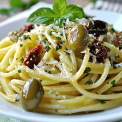 If you’re looking for a dish that combines simplicity with rich flavors, the Savory Olive Pasta Delight is a must-try. This vibrant pasta dish is an ode to the Mediterranean, boasting a delightful blend of olives, sun-dried tomatoes, and fresh basil that tantalizes the taste buds. The beauty of this recipe lies not only in its delightful taste but also in its versatility; it can effortlessly transition from a quick weeknight meal to a show-stopping dish for gatherings and celebrations. Whether you’re hosting friends for dinner or simply enjoying a cozy night in, this pasta dish is sure to impress with its aromatic flavors and colorful presentation.