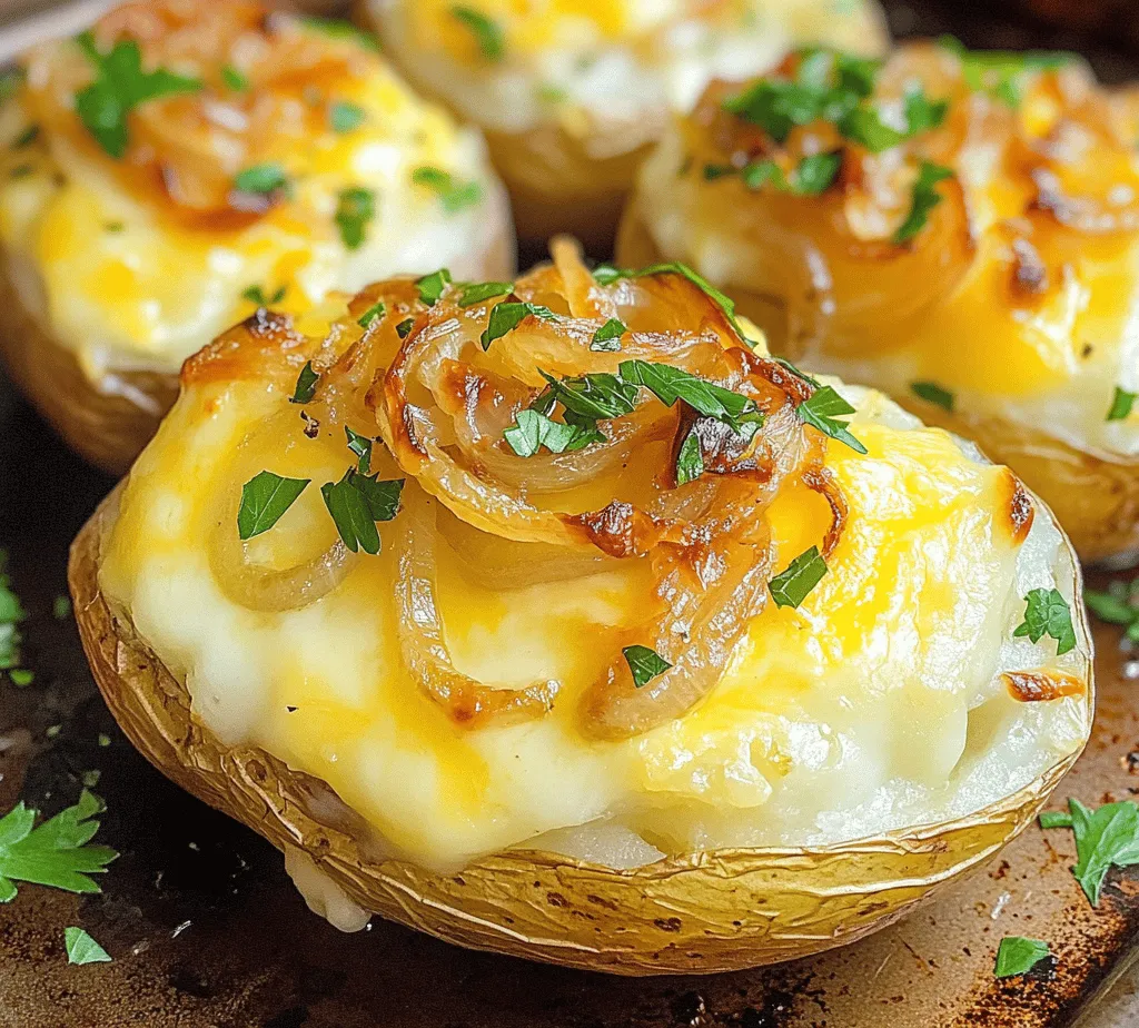 French Onion Stuffed Potatoes are a delightful fusion of two beloved comfort foods—French onion soup and baked potatoes. Imagine the rich, savory flavors of caramelized onions melded with the creamy, nutty goodness of Gruyère cheese, all nestled within a fluffy baked potato. This recipe elevates the classic potato by infusing it with ingredients that not only enhance its taste but also transform it into a dish that feels indulgent yet comforting. Perfect for a cozy dinner or as a crowd-pleasing side dish, French Onion Stuffed Potatoes are not just delicious; they are also surprisingly easy to make.