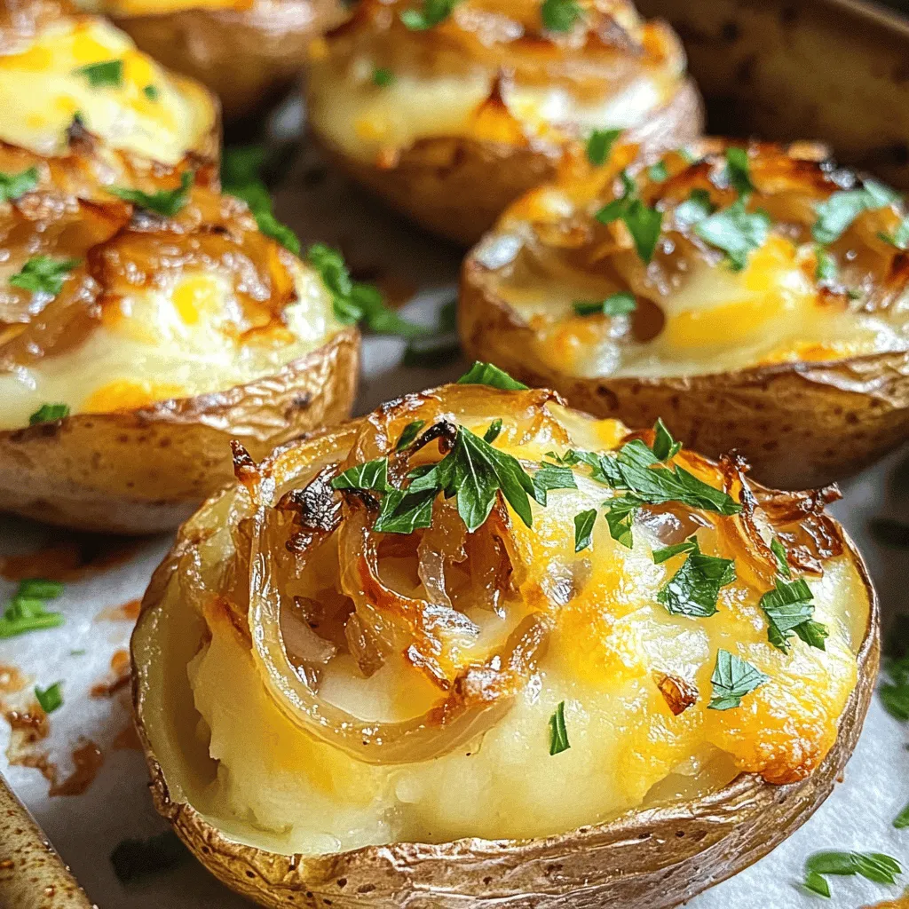 French Onion Stuffed Potatoes are a delightful fusion of two beloved comfort foods—French onion soup and baked potatoes. Imagine the rich, savory flavors of caramelized onions melded with the creamy, nutty goodness of Gruyère cheese, all nestled within a fluffy baked potato. This recipe elevates the classic potato by infusing it with ingredients that not only enhance its taste but also transform it into a dish that feels indulgent yet comforting. Perfect for a cozy dinner or as a crowd-pleasing side dish, French Onion Stuffed Potatoes are not just delicious; they are also surprisingly easy to make.