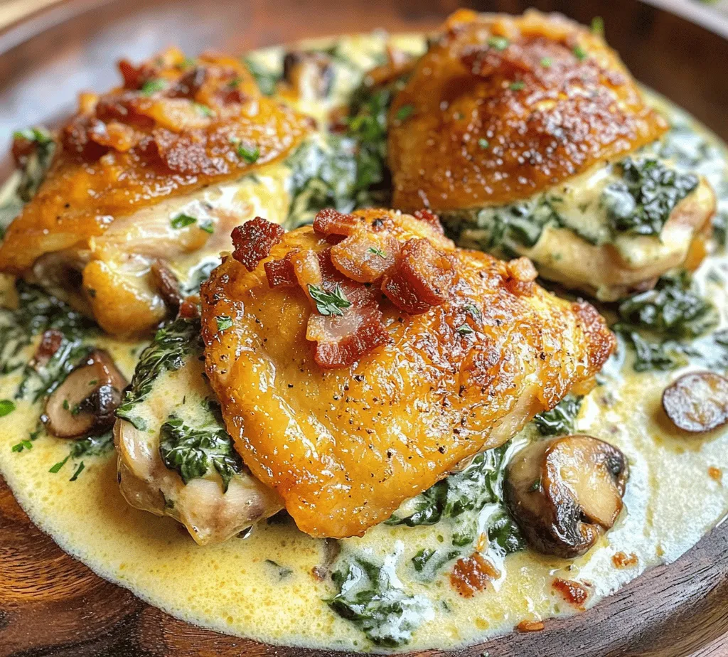 Imagine a comforting dish that wraps you in warmth, combining succulent chicken thighs with a rich, creamy mixture that dances on your taste buds. Welcome to the world of Smothered Chicken with Creamed Spinach, Bacon, and Mushrooms. This recipe stands out as a hearty meal perfect for family dinners or special occasions, offering a delightful balance of flavors and textures that will leave everyone at the table asking for seconds.