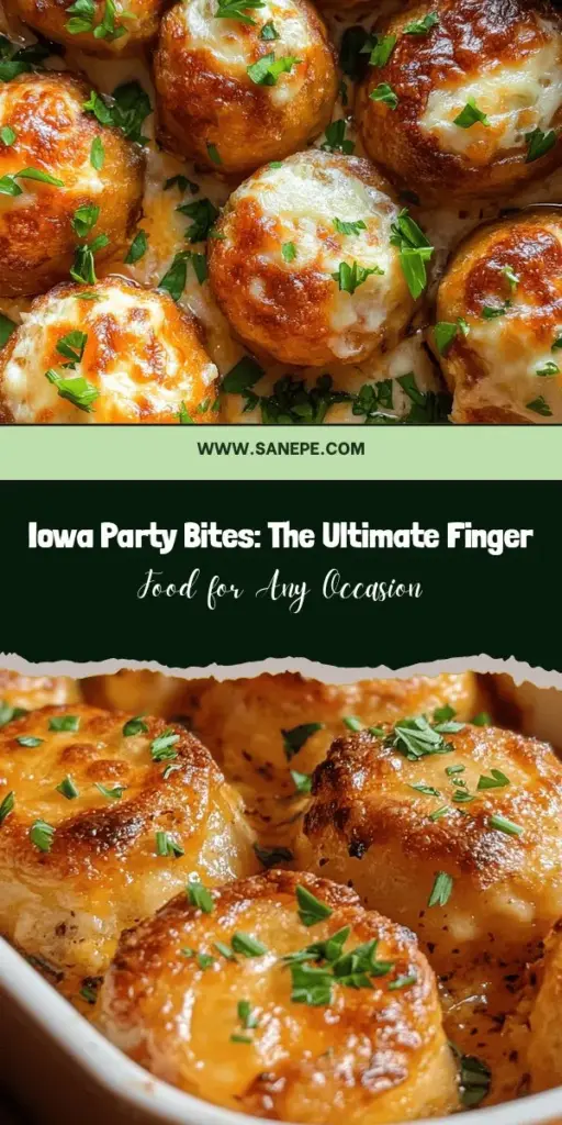 Make your gatherings unforgettable with delicious Iowa Party Bites! These savory, bite-sized appetizers are perfect for game days, family reunions, and casual get-togethers. Made with ground pork sausage, cheddar cheese, and cream cheese, these versatile snacks are easy to prepare and packed with flavor. Serve them alongside your favorite dips for the ultimate snack experience. Get ready for compliments! #IowaPartyBites #FingerFoods #PartyAppetizers #SnackRecipes #GameDaySnacks