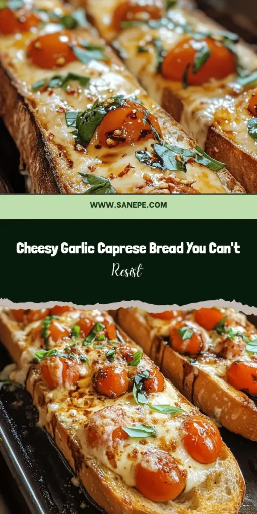 Discover the deliciousness of Cheesy Garlic Caprese Bread! Transform classic Caprese salad into an irresistible appetizer with fresh mozzarella, juicy cherry tomatoes, and aromatic basil—infused with garlic butter for a flavor explosion. Perfect for parties or cozy nights in, this dish is easy to prepare and sure to impress. Dive into this comforting delight and enjoy a taste of Italy at home! #CapreseBread #CheesyGoodness #AppetizerRecipe #ItalianCuisine #ComfortFood #FoodieFavorites