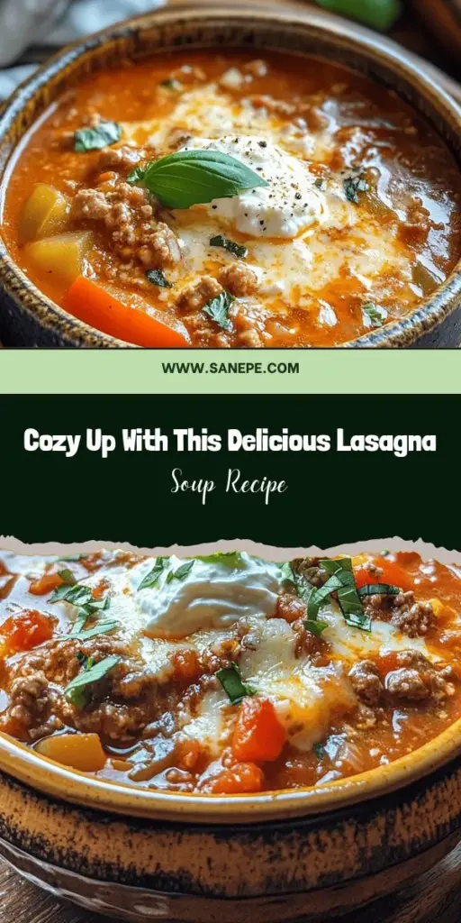 Warm up your chilly evenings with this delicious and cozy lasagna soup! Packed with all the flavors of traditional lasagna—rich tomato sauce, creamy cheese, and hearty meat—this soup is a comforting twist that brings everyone together. It’s easy to make and perfect for family gatherings or weeknight dinners. Enjoy each spoonful of warmth and satisfaction. Ready to cook up some love? #LasagnaSoup #ComfortFood #CozyMeals #WinterRecipes #DinnerIdeas #SoupSeason #ItalianCuisine