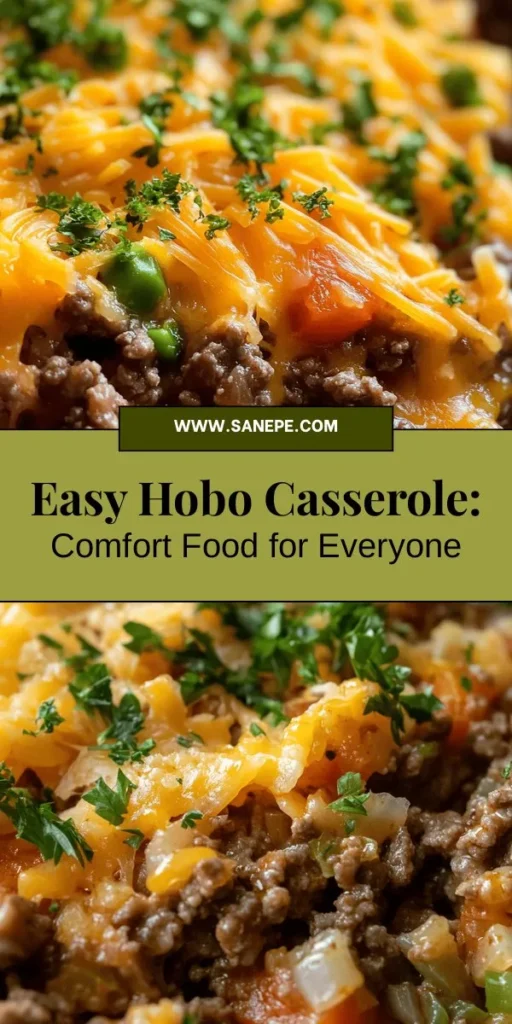 Discover the nostalgic comfort of Hobo Casserole, a hearty dish that's perfect for families and gatherings. This easy recipe combines ground beef, mixed vegetables, cheddar cheese, and more, making it customizable for all dietary preferences. Whether you're looking for a cozy meal after a long day or feeding a crowd, this casserole is sure to satisfy. Get ready to whip up a deliciously comforting classic! #HoboCasserole #ComfortFood #EasyRecipes #FamilyMeals #CasseroleRecipes