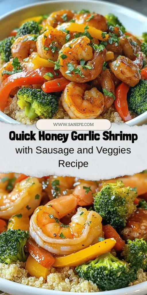 Discover the vibrant flavors of Easy Honey Garlic Shrimp with Sausage & Veggies! This quick, nutritious meal features succulent shrimp, smoky andouille sausage, and fresh veggies, all coated in a sweet and savory honey garlic sauce. Perfect for busy weeknights, this dish is both customizable and impressive. Pair it with rice or quinoa for a complete meal. Try this easy recipe and bring deliciousness to your dinner table! #HoneyGarlicShrimp #QuickMeals #HealthyCooking #EasyRecipes #ShrimpRecipes #DinnerIdeas