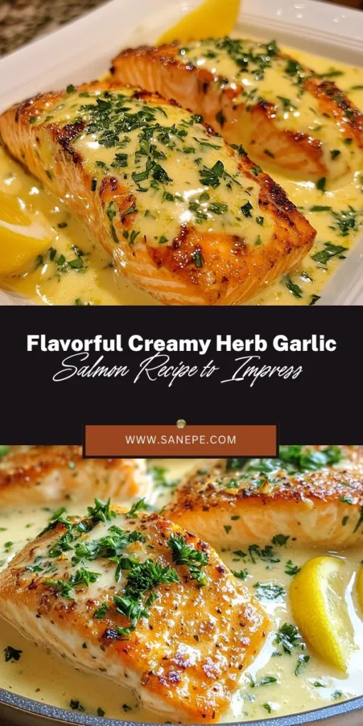 Indulge in the rich flavors of Creamy Herb Garlic Salmon, a dish that perfectly balances simplicity and sophistication. This easy-to-follow recipe features buttery salmon smothered in a luscious cream sauce infused with aromatic garlic and fresh herbs. Packed with health benefits, including heart-healthy omega-3s, it's a treat for both your taste buds and your well-being. Perfect for any occasion! Try this culinary delight today! #SalmonRecipe #HealthyEating #CulinaryDelight #DinnerIdeas #EasyRecipes #Foodie