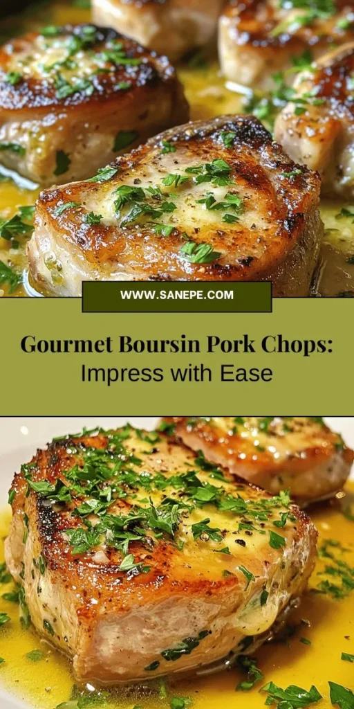 Elevate your dinner with Boursin Pork Chops Delight, a gourmet dish that's as simple as it is impressive. These succulent pork chops are stuffed with creamy, herb-infused Boursin cheese, creating a rich flavor that pairs beautifully with aromatic herbs like thyme and rosemary. Perfect for busy weeknights or special occasions, this accessible recipe will quickly become a family favorite. Discover the joy of cooking gourmet meals at home! #BoursinPorkChops #GourmetCooking #EasyRecipes #DinnerInspiration #HomeCooking