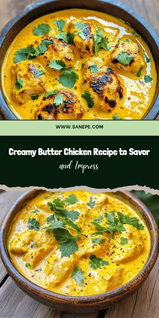 Discover the mouthwatering flavors of Creamy Butter Chicken Delight, an iconic Indian dish that's perfect for any occasion. This recipe guides you through marinating tender chicken in a rich blend of spices, yogurt, and cream, resulting in a luxurious sauce that will impress your family and friends. Serve it with naan or rice for a complete meal experience that warms the heart. Dive into culinary tradition today! #ButterChicken #IndianCuisine #DinnerRecipes #Foodie #ComfortFood #CookingAtHome #TastyMeals