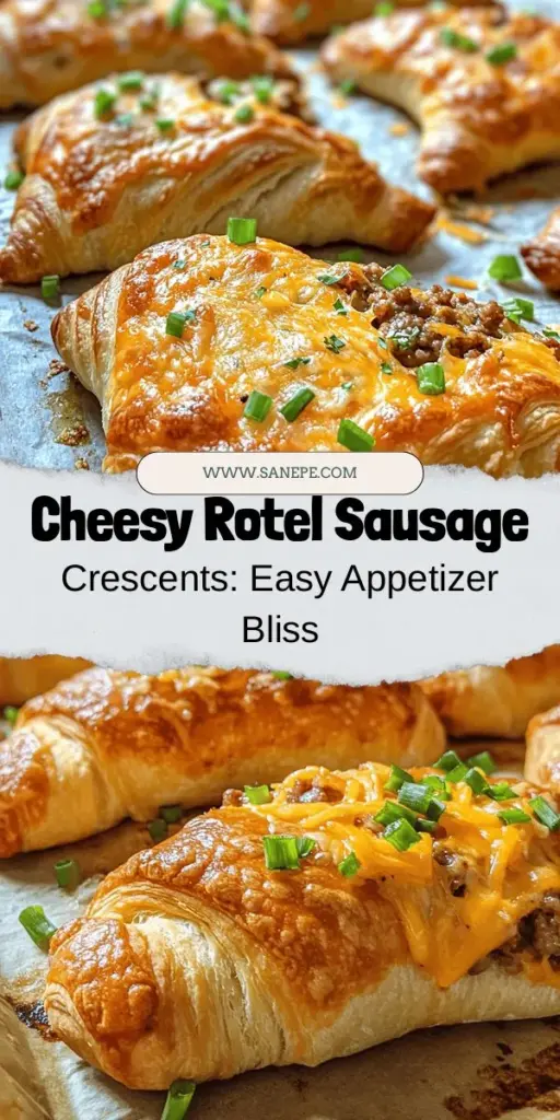 Discover the perfect appetizer for your next gathering with Cheesy Rotel Sausage Crescents! These flaky crescent rolls are filled with a creamy blend of savory sausage, zesty Rotel tomatoes, and melted cheddar cheese, creating a delicious bite-sized treat. Quick and easy to make, they are sure to impress your guests and satisfy your cravings. Perfect for game days or cozy dinners! Try this flavorful recipe today! #Appetizer #CheesyCrescentRolls #GameDaySnacks #Foodie #EasyRecipes #PartyFood #ComfortFood