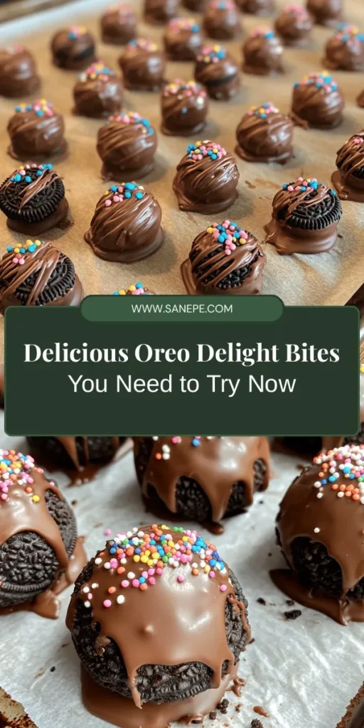 Discover how to make delicious Oreo Delight Bites that are perfect for any occasion! These bite-sized treats combine crushed Oreo cookies, creamy cream cheese, and a decadent chocolate coating for an irresistible dessert. Easy to prepare and customize with toppings, they’re perfect for parties, gifts, or cozy family nights. Follow this step-by-step guide and impress everyone with your baking skills! #OreoDelightBites #DessertRecipes #BakingFun #EasyTreats #ChocolateLovers