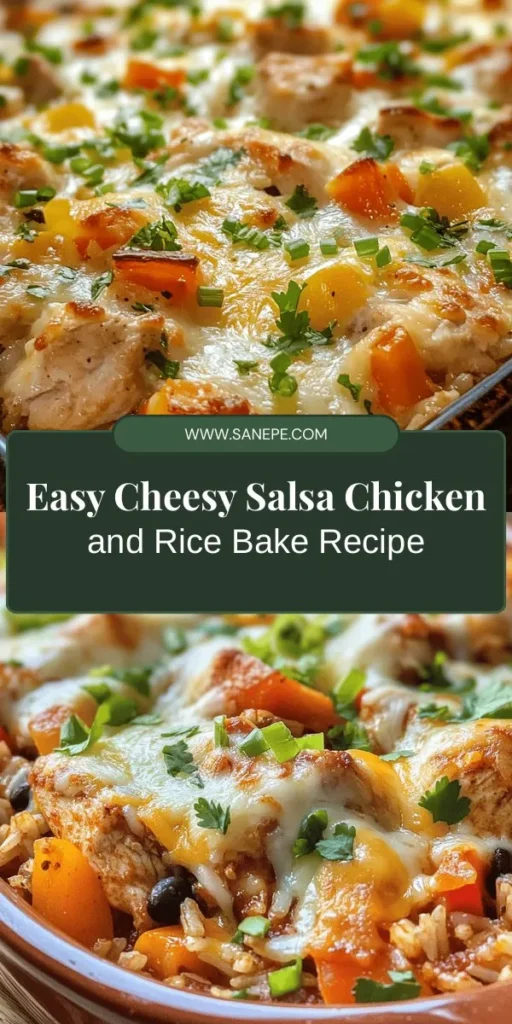 Discover the ultimate comfort dish with our Cheesy Salsa Chicken and Rice Bake! This easy-to-make recipe combines tender chicken, zesty salsa, and creamy cheese, all baked with rice for a flavor-packed meal your family will adore. Perfect for weeknight dinners or potluck gatherings, this one-dish wonder offers delicious versatility and simple cleanup. Try it today for a hearty meal that brings everyone together! #CheesyChicken #DinnerIdeas #ComfortFood #FamilyRecipe #EasyCooking