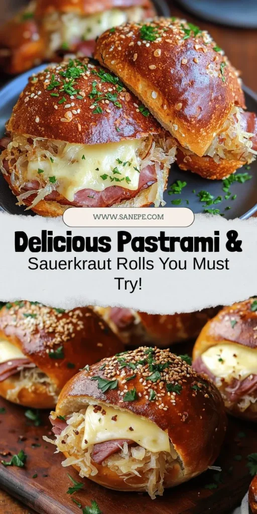 Indulge in the delicious flavors of Savory Pastrami & Sauerkraut Rolls! These mouthwatering rolls combine smoky pastrami, tangy sauerkraut, and melty Swiss cheese nestled in a chewy pretzel roll. Perfect for family dinners, game days, or casual gatherings, this recipe will impress your guests and evoke warm memories. Get creative with fillings and make it your own! Try it today and elevate your mealtime! #PastramiRolls #Saurkraut #ComfortFood #Foodie #RecipeIdeas #DinnerInspo