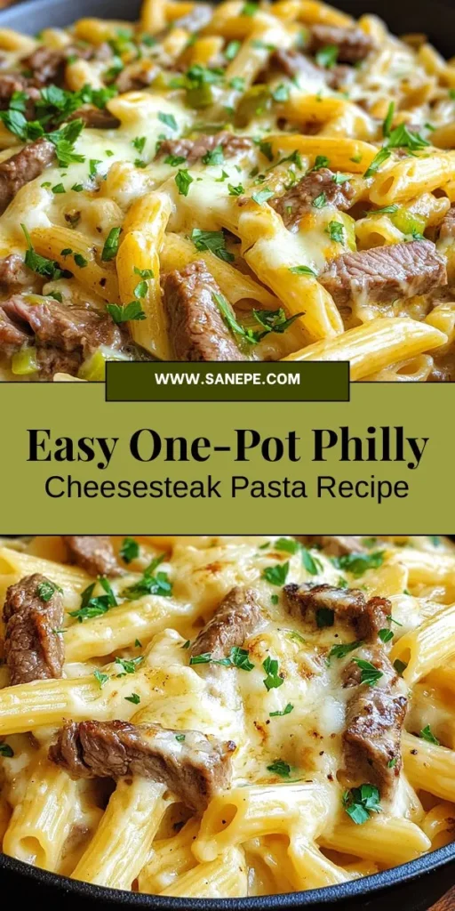 Looking for an easy and delicious weeknight meal? Try this One-Pot Philly Cheesesteak Pasta! Combining tender ribeye steak, sautéed onions and peppers, and creamy cheese with penne pasta, this dish is rich in flavor and perfect for the whole family. With minimal cleanup, you can enjoy your dinner without the hassle. Discover the step-by-step guide to create this comforting meal today! #OnePotPasta #PhillyCheesesteak #FamilyMeals #EasyRecipes #DinnerInspo