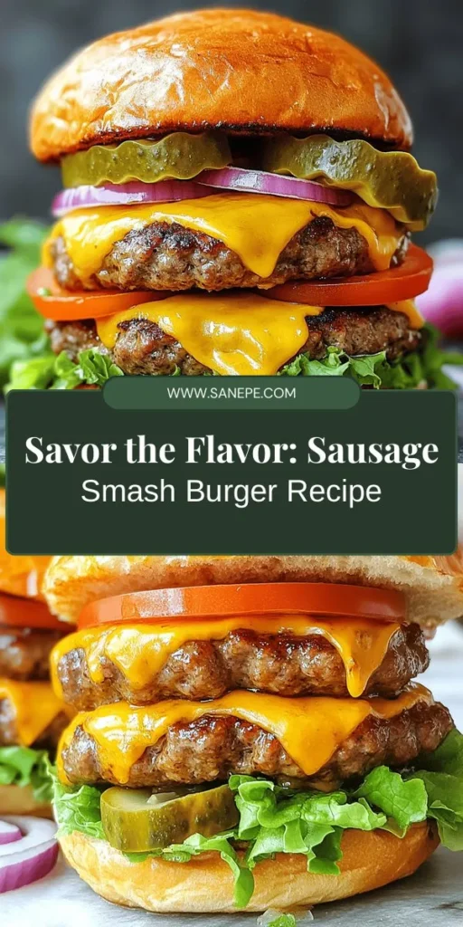 Discover the irresistible flavors of Savory Sausage Smash Burgers! Combining ground pork sausage and beef, this recipe ensures a juicy, mouthwatering experience with a crispy, caramelized crust. Perfect for barbecues or casual dinners, these burgers are a gourmet delight enhanced with fresh toppings like lettuce, tomatoes, and pickles. Learn how to master the smash technique and create an unforgettable burger experience! #SmashBurgers #BurgerRecipe #Foodie #BBQIdeas #HomemadeBurgers