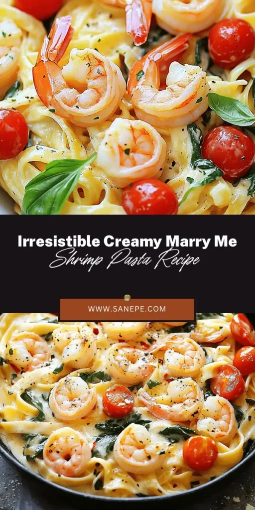 Elevate your dinner game with this Creamy Marry Me Shrimp Pasta recipe! Perfect for impressing that special someone, this dish features succulent shrimp, fettuccine pasta, and a rich creamy sauce that makes every bite unforgettable. It’s surprisingly easy to whip up yet is sure to create a memorable dining experience. Ideal for any occasion, this recipe combines delightful flavors and fresh ingredients. Try it tonight and make your meal extraordinary! #ShrimpPasta #DateNight #CookingAtHome #PastaLovers #CulinaryDelight #RecipeIdeas