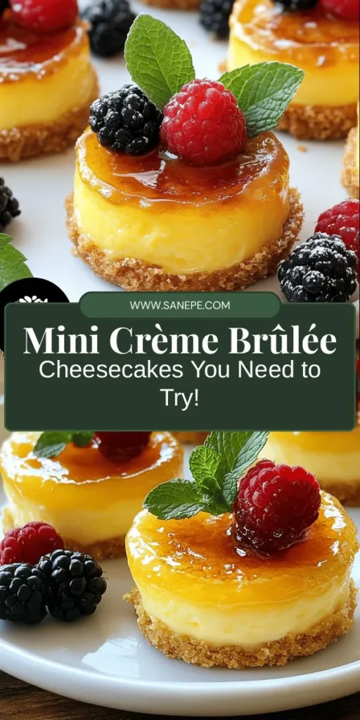 Indulge in the ultimate dessert fusion with mini crème brûlée cheesecakes! These bite-sized treats combine the rich, creamy texture of cheesecake with a delightful caramelized sugar topping, making them perfect for any occasion. Easy to prepare and visually stunning, they’re ideal for parties or a sweet home treat. Elevate your dessert game with this crowd-pleaser! #DessertLovers #MiniDesserts #CrèmeBrûlée #Cheesecake #BakingJoy #SweetTreats