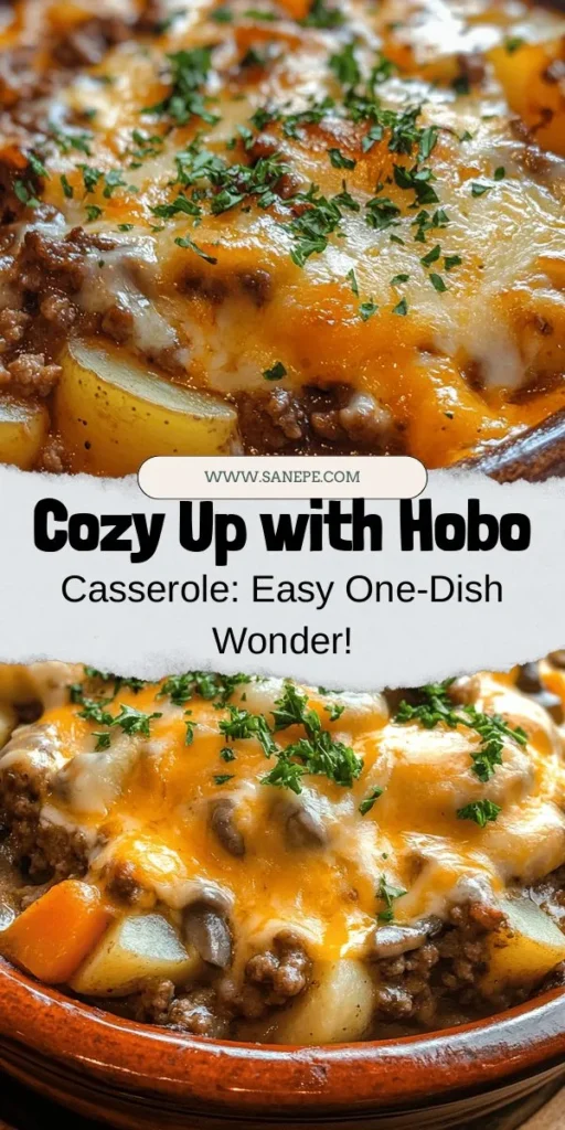 Discover the ultimate comfort food with Hobo Casserole, a one-dish wonder that's both hearty and easy to prepare. This versatile casserole combines ground meat, potatoes, and creamy soup, making it perfect for busy weeknights or family gatherings. Enjoy endless variations like vegetarian or cheesy versions to suit all tastes. Gather your loved ones around the table and savor this rich, satisfying meal that will quickly become a favorite! #HoboCasserole #ComfortFood #EasyRecipes #MealPrep #FamilyDinner #CasseroleRecipes