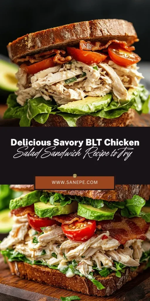 Dive into the deliciousness of Savory BLT Chicken Salad Sandwiches! This delightful meal combines tender shredded chicken with crispy bacon, fresh lettuce, and juicy cherry tomatoes, all coated in a creamy dressing. Perfect for lunch, picnics, or light dinners, this adaptable sandwich caters to everyone's tastes. Learn how to create this culinary experience and enjoy customizable flavor variations that suit your preferences. #BLT #ChickenSalad #HealthyRecipes #SandwichLovers #Foodie