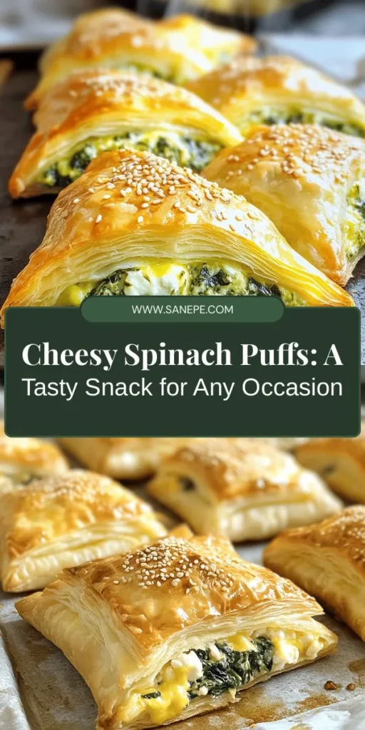 Indulge in the irresistible Cheesy Spinach Delight Puffs! These delectable snacks combine flaky puff pastry with a creamy spinach and cheese filling, perfect for parties or cozy evenings at home. Easy to make and bursting with flavor, they're sure to impress everyone. Discover the simple steps, nutritional benefits, and creative variations in our guide to elevate your snacking experience. Try them today! #SpinachPuffs #CheesyGoodness #SnackIdeas #EasyRecipes #PartyAppetizers