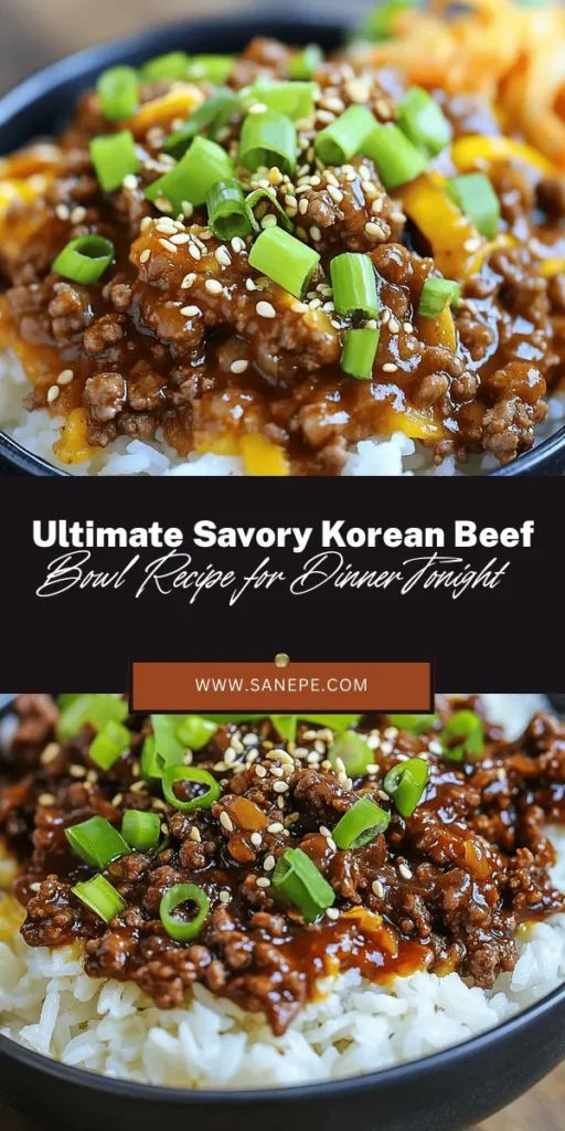 Bring the bold and vibrant flavors of Korea into your kitchen with this Savory Korean Beef Bowl recipe. Perfect for busy weeknights, this dish is a delicious mix of seasoned ground beef, fresh veggies, and aromatic spices that create a satisfying meal in no time. Plus, it's packed with healthy ingredients like garlic, ginger, and gochujang for that authentic kick. Elevate your dinner routine and enjoy a taste of Korea tonight! #KoreanBeefBowl #HomeCooking #EasyRecipes #KoreanCuisine #DinnerInspo #MealPrep